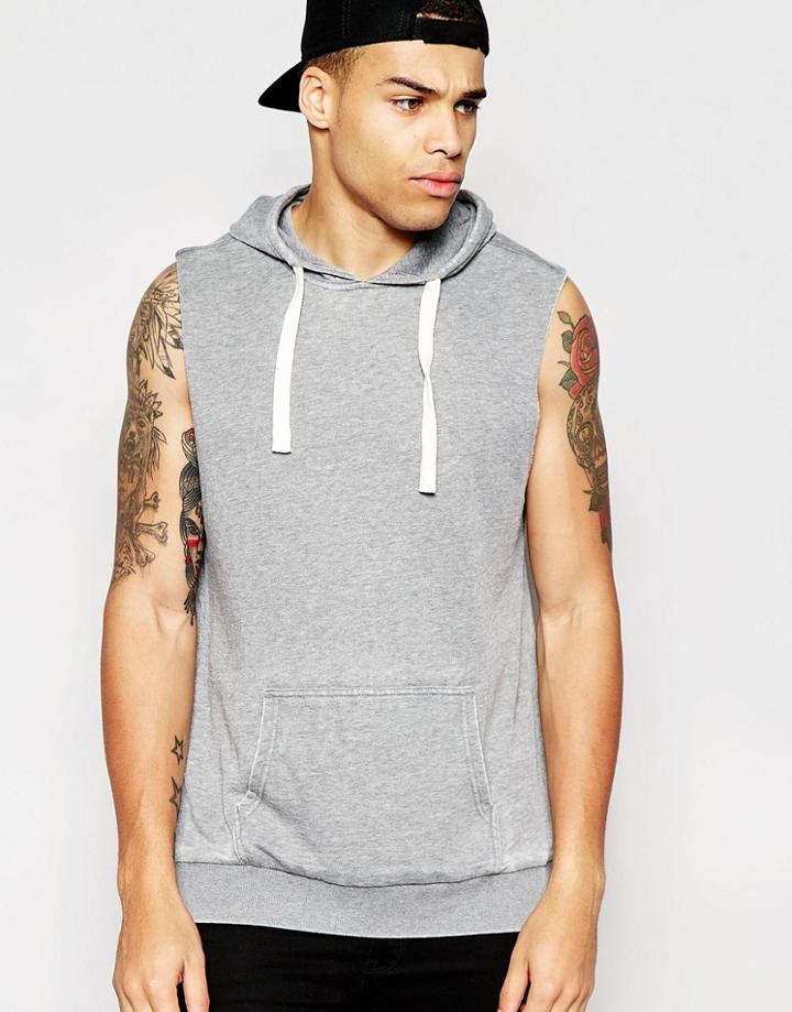 Another Influence Burn Out Cap Sleeve Muscle Fit Hoodie - Gray