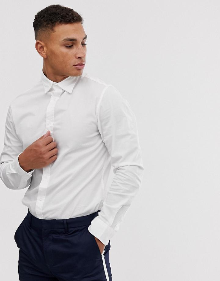 Jack & Jones Slim Stretch Poplin Shirt In White - White