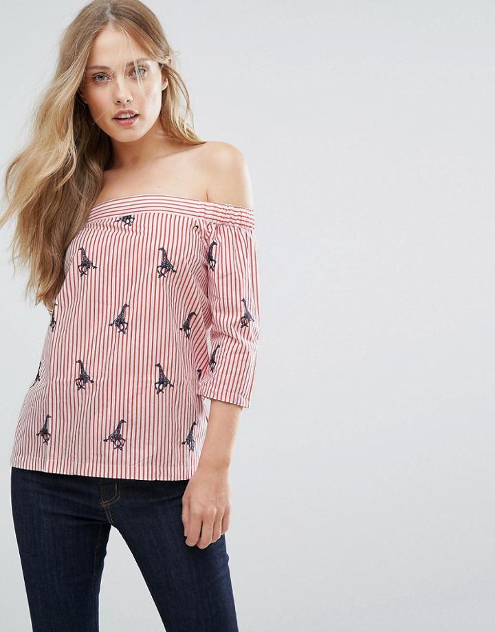 Warehouse Bardot Giraffe Embroidered Top - Multi