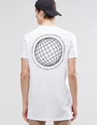 Asos Super Longline T-shirt With Globe Back Print And Step Hem In White - White