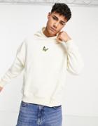 Good For Nothing Oversized Hoodie In Beige With Small Butterfly Chest Print-neutral