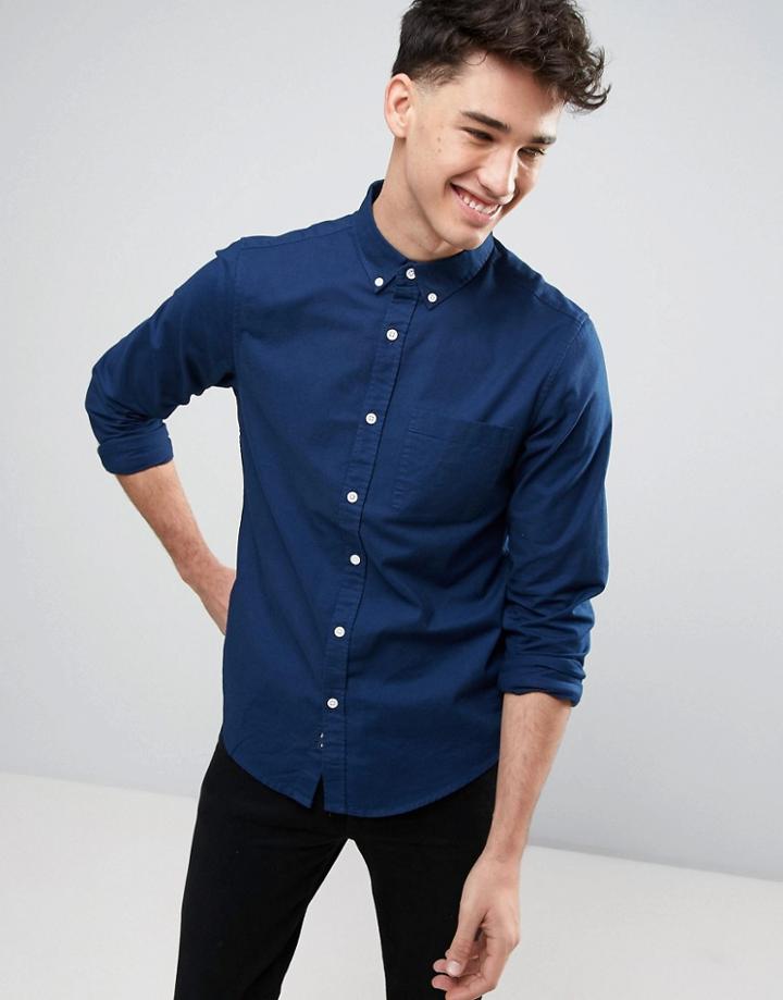 Pull & Bear Oxford Shirt In Navy In Regular Fit - Navy