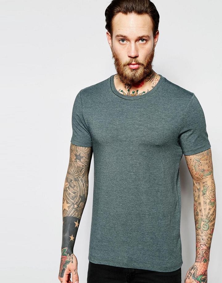 Asos Muscle T-shirt With Crew Neck In Light Green Marl - Urban Chic Marl