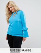 Alice & You Ruffle And Fluted Sleeve Sweater - Blue