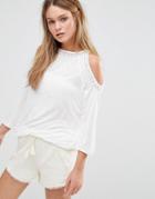 Esprit Crochet Trim Cold Shoulder Top - White