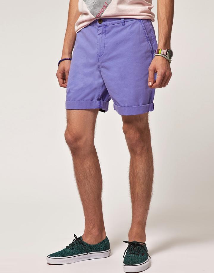 Asos Chino Shorts In Shorter Length - Purple