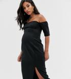Asos Design Maternity Bardot Scuba Midi Bodycon Dress-black