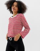 Monki Oversized Long Sleeved Top In Red And White Stripe - Multi