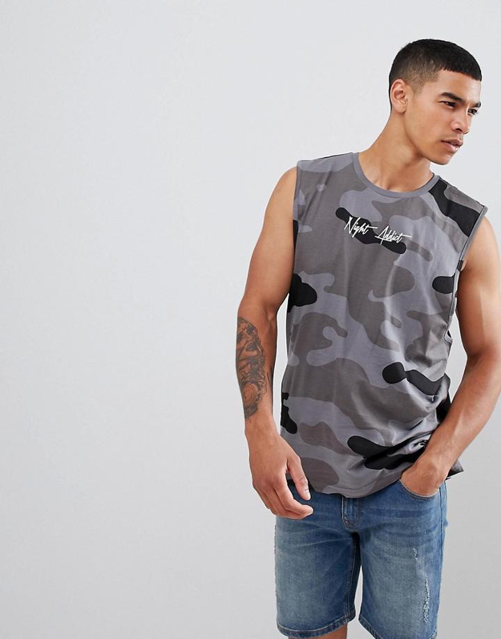 Night Addict Logo Oversized Camo Tank - Green