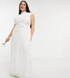 Hope & Ivy Plus Bridal Floral Beaded And Embroidered Maxi Dress With Keyhole Back In Ivory-white