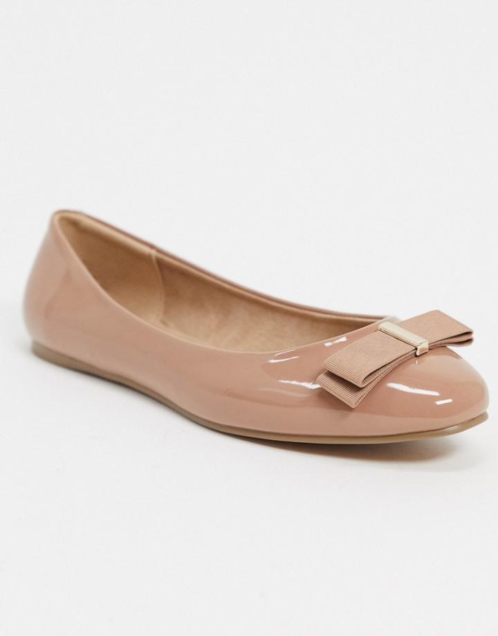 Asos Design Luna Bow Ballet Flats In Beige-neutral