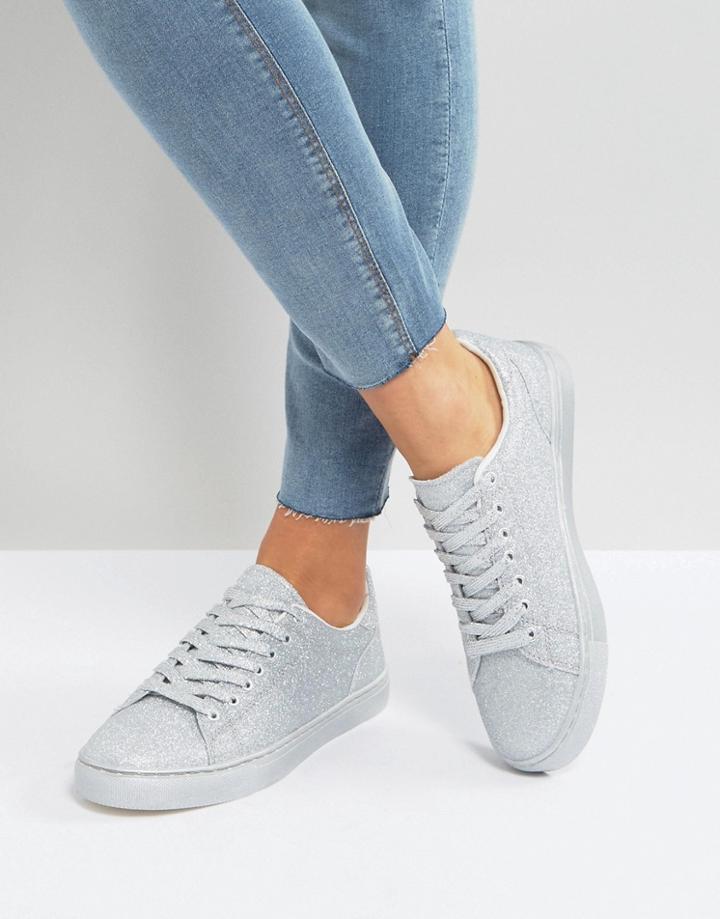 New Look All Over Glitter Sneaker - Silver