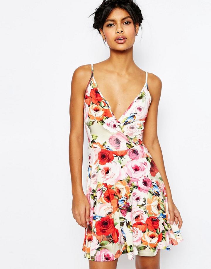 Asos Strappy Back Floral Print Mini Skater Dress - Multi