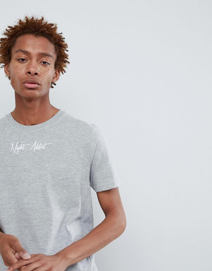 Night Addict Curved Hem Logo T-shirt - Gray