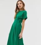 Warehouse Midi Dress With Button Detail In Green - Green