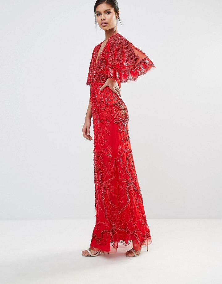 A Star Is Born Embellished Kimono Sleeve Maxi Dress - Red