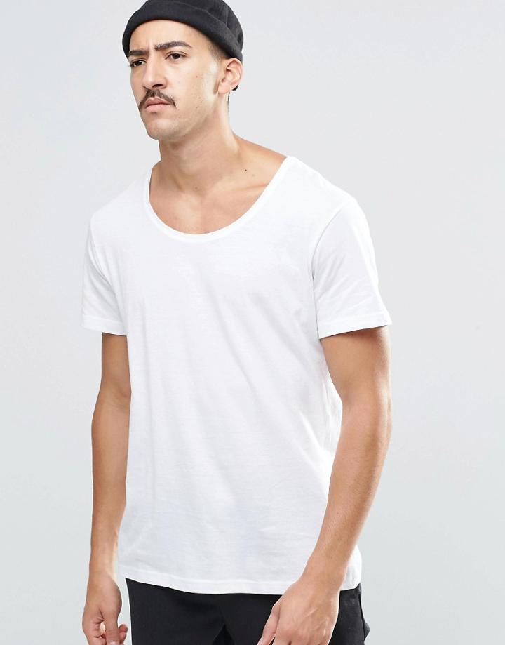 Weekday Daniel Scoop Neck T-shirt In White - White