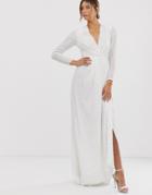 Asos Edition Pleated Plunge Wrap Wedding Dress In Sequin
