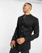 Asos Design Muscle Fit Shirt With Grandad Collar In Black