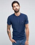Farah Knitted Polo Shirt With Textured Stripe In Slim Fit Blue - Blue