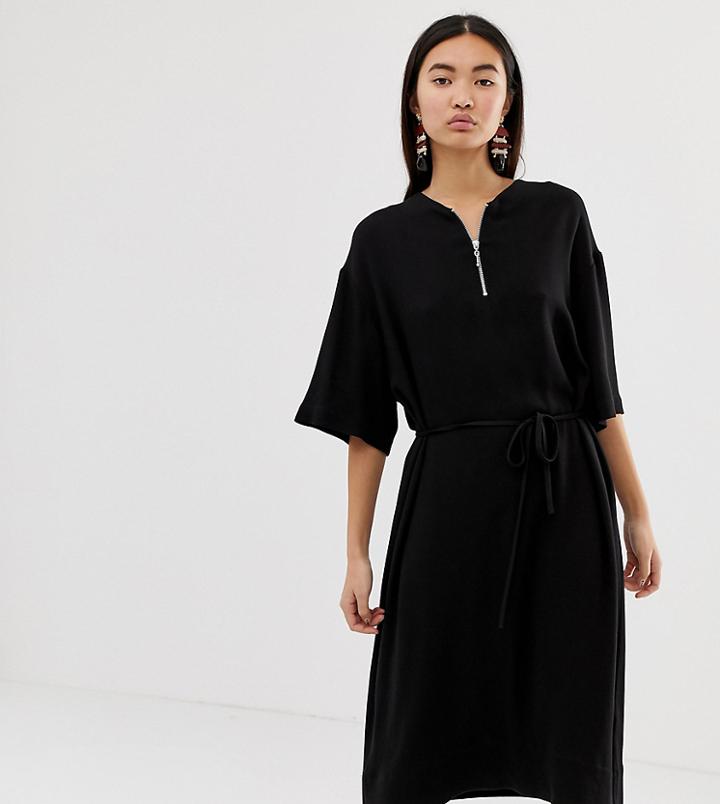 Weekday Zip Front Smock Dress In Black
