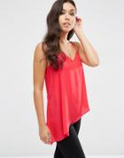 Asos Asymmetric Strap Detail Cami Top - Red