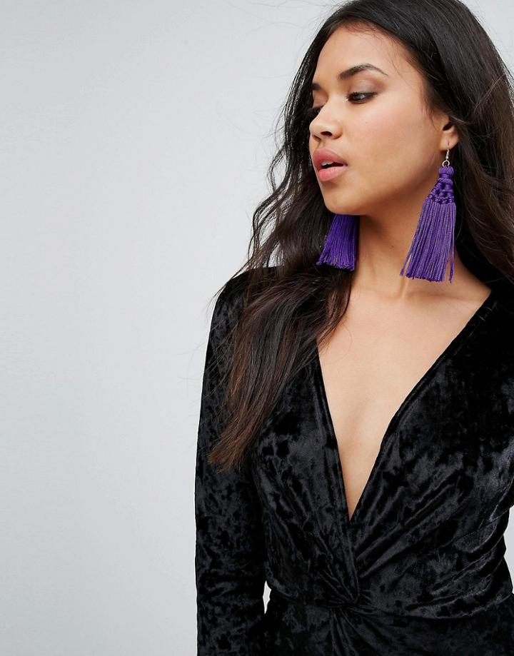 Designb London Tassel Drop Statement Earrings - Purple