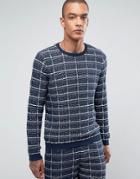 Asos Textured Check Sweater In Navy - Navy