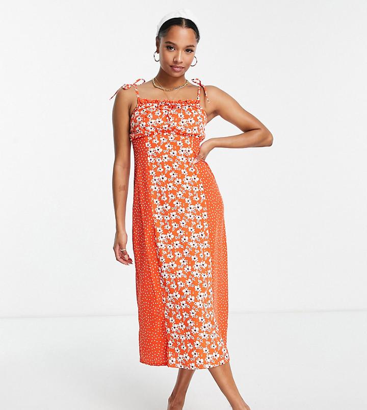Influence Petite Tie Strap Midi Dress In Mixed Red Floral