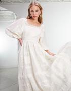 Asos Edition Birdie Embroidered Midi Dress With Crochet Lace Trim-white