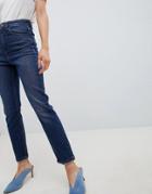 Asos Design Farleigh High Waist Slim Mom Jeans In Dark Wash Textured Stripe-blue