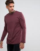 Asos Long Sleeve T-shirt With Curved Bound Hem - Red