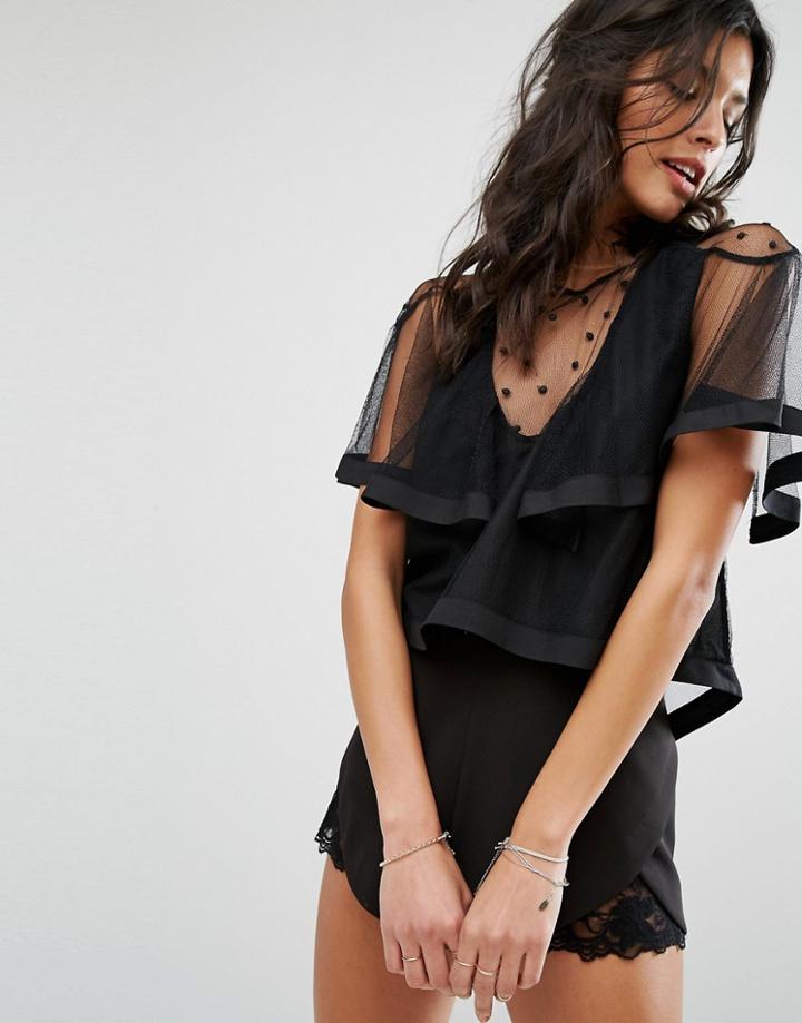 Stevie May Daydream Frill Top - Black