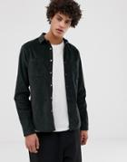 Asos Design Slim Velvet Shirt In Dark Green-yellow