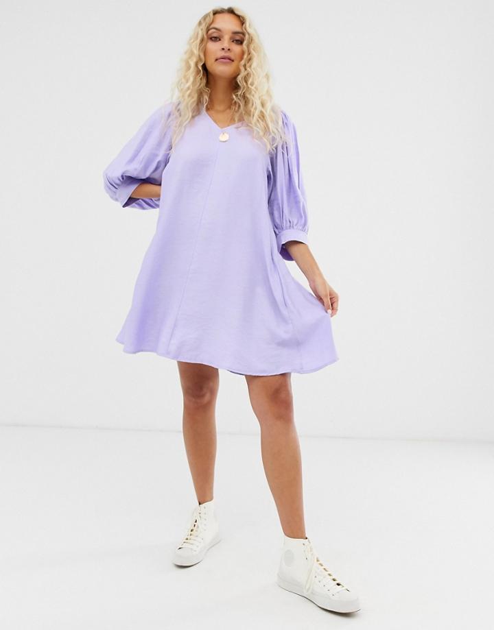 Weekday Puff Sleeve Mini Dress In Lilac-purple
