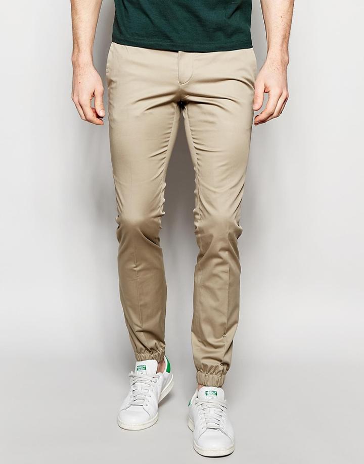 Noak Cotton Pants In Super Skinny Fit With Cuffed Hem - Light Camel