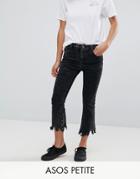 Asos Petite Cropped Flare Jeans With Arched Raw Hem In Extreme Acid Wash Black - Black