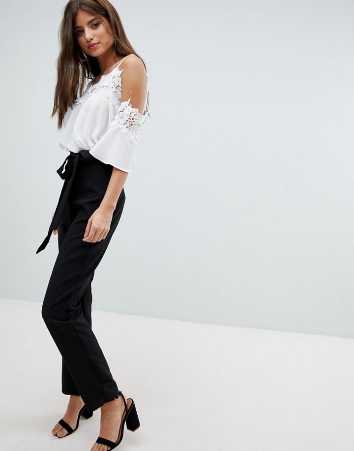 Asos Design Off Shoulder Romper With Button Front-black