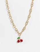 Topshop Cherry Pendant Chain Necklace In Gold