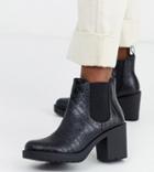 Monki Heeled Croc Print Ankle Boots In Black