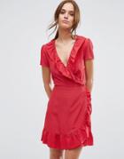 Newlily Polka Dot Ruffle Dress - Red