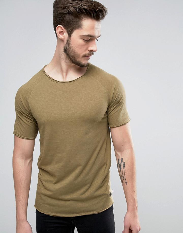 Produkt T-shirt With Raw Curved Hem And Raglan Sleeve - Beige