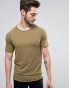 Produkt T-shirt With Raw Curved Hem And Raglan Sleeve - Beige