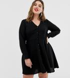 Vero Moda Curve Button Front Long Sleeve Shift Dress - Black