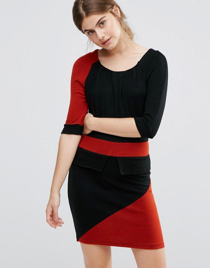 Jasmine Colourblocked Peplum Pencil Dress - Black
