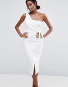 Lavish Alice One Shoulder Pencil Dress With Tie Detail - White