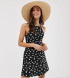 Asos Design Tall High Neck Low Back Mini Sundress In Daisy Print-multi