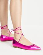 Asos Design Lassie Tie Leg Ballet Flats In Pink Metallic
