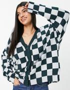 Monki Checkerboard Cardigan In Multi - Part Of A Set