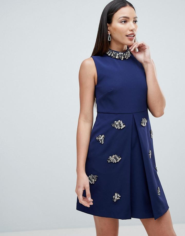 Forever Unique Embellished Swing Dress - Navy